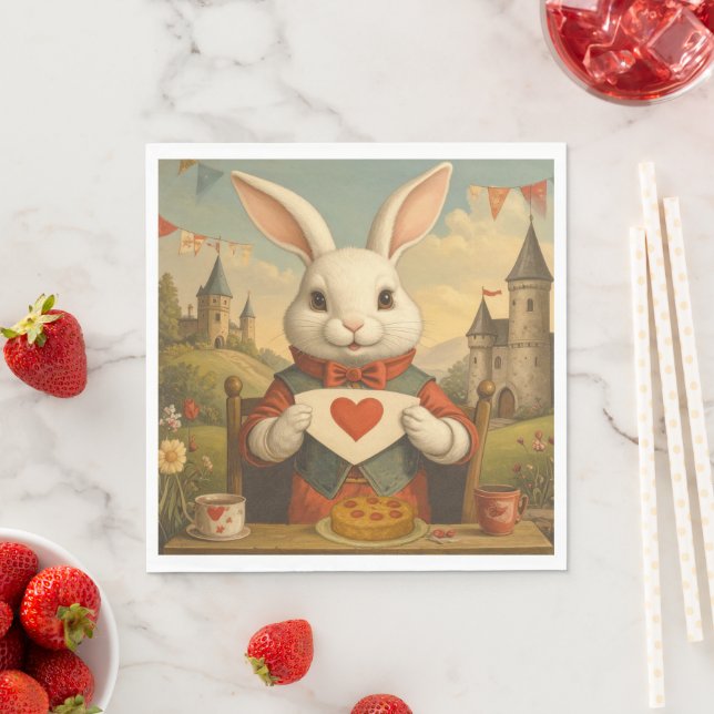 Guardanapo De Papel Whimsical White Rabbit Hearts Enchanted Wonderland (Insitu)
