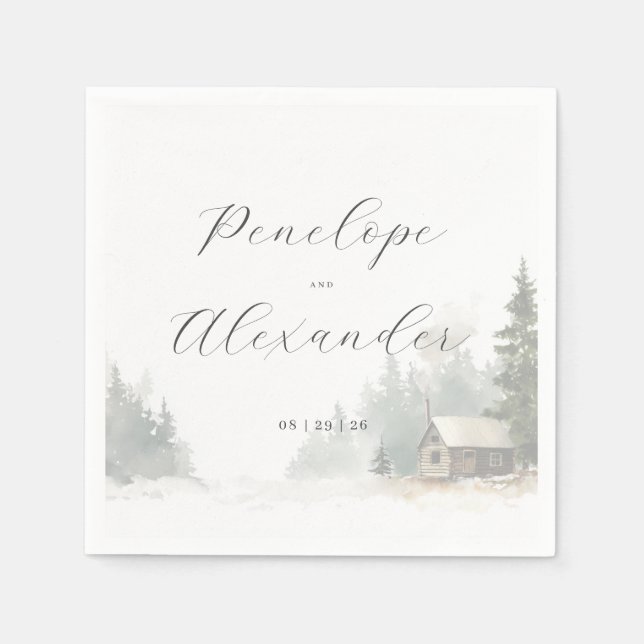 Guardanapo De Papel Whimsical Winter Cabin Scene (Frente)