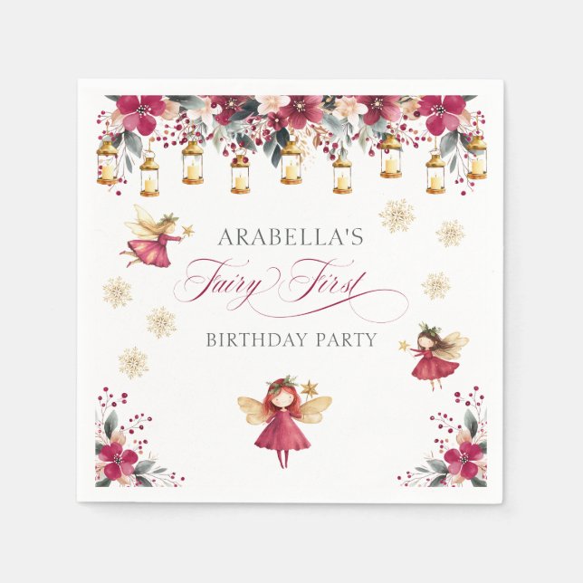 Guardanapo De Papel Whimsical Winter Fairy First Birthday Party (Frente)