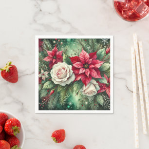 Guardanapo De Papel Whimsical Winter Poinsettia Evergreen Découpage