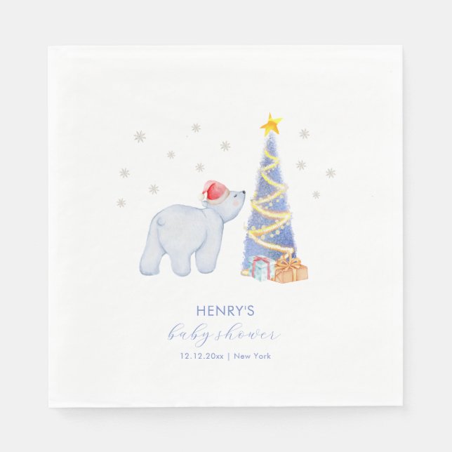 Guardanapo De Papel Whimsical Winter Santa Polar Bear Baby Shower  (Frente)