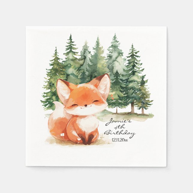 Guardanapo De Papel Whimsland Baby Fox 4th Birday (Frente)