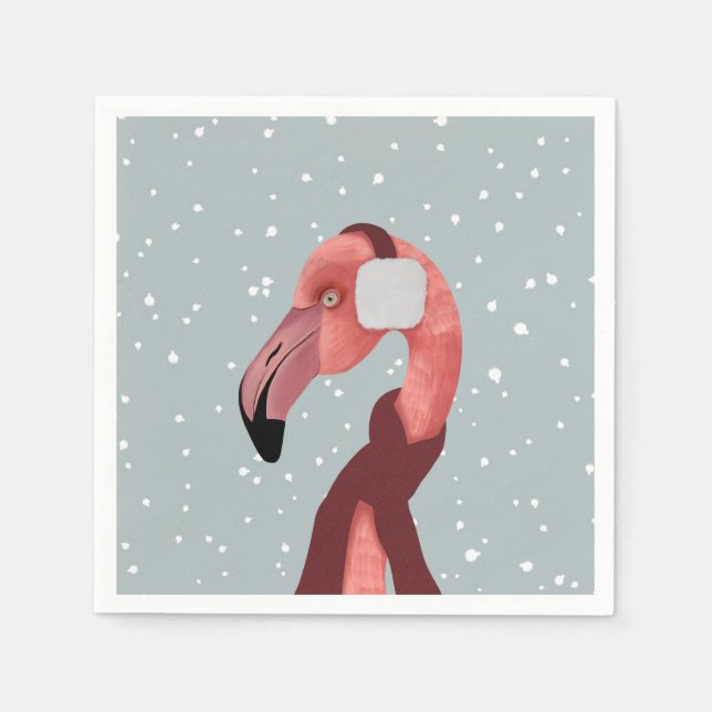 Guardanapo De Papel Whimsso Cozy Winter Flamingo Com Scarf (Frente)