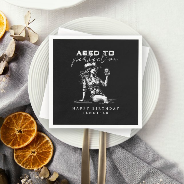 Guardanapo De Papel Whiskey Cowgirl Aged to Perfection Birthday Party  (Criador carregado)
