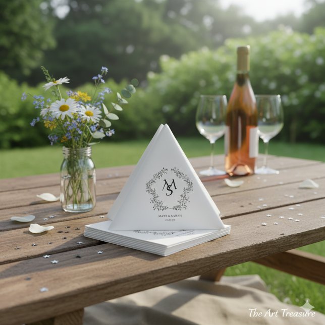 Guardanapo De Papel White and Floral Crest Frame Elegant  (Criador carregado)