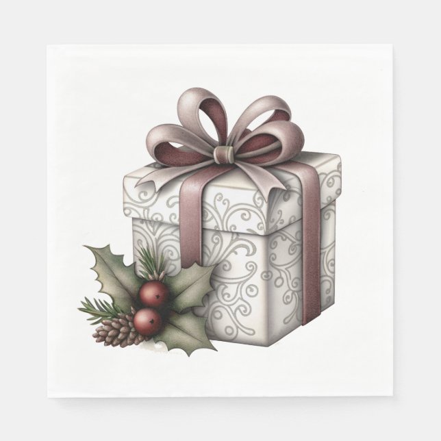 GUARDANAPO DE PAPEL WHITE AND MAUVE HOLIDAY CHRISTMAS THEME (Frente)