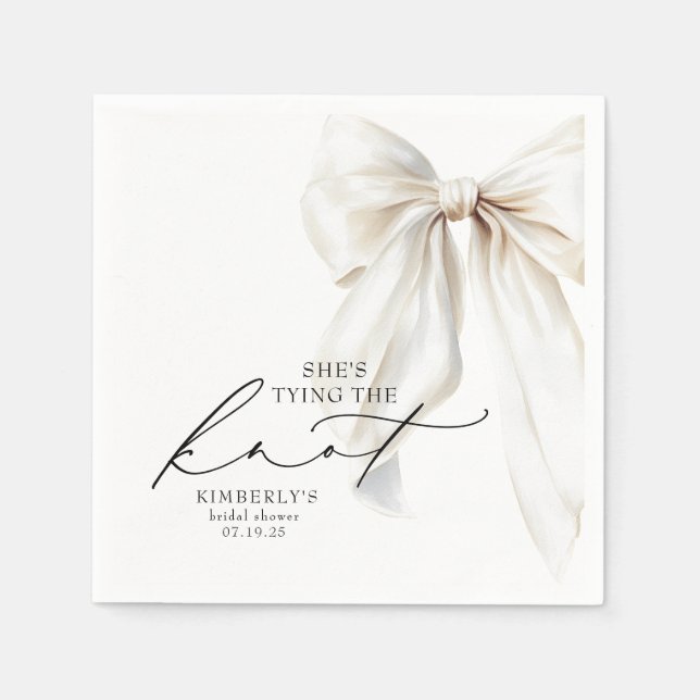 Guardanapo De Papel White Bow She's Tying the Knot Bridal Shower (Frente)