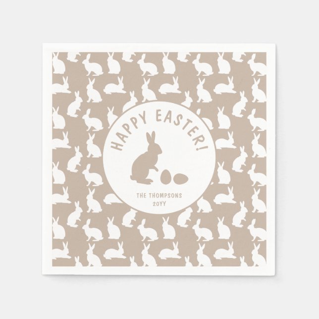Guardanapo De Papel White Bunny Pattern On Beige Cute Easter (Frente)