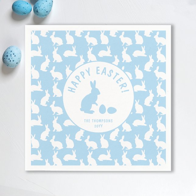 Guardanapo De Papel White Bunny Pattern On Light Blue Cute Easter (Criador carregado)