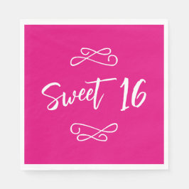 Guardanapo De Papel White Chic Doodle Modern Script Sweet 16, Rosa-Que