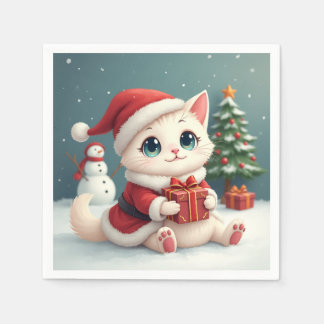 Guardanapo De Papel White Christmas Cat Napkins