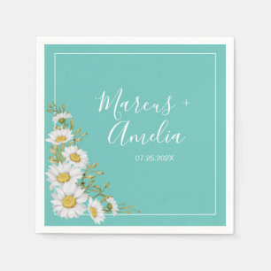 Guardanapo De Papel White Daisies e Teal Claros