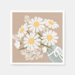 Guardanapo De Papel White Daisies Mason Jar Buquê Beige Corner