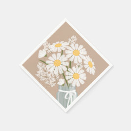 Guardanapo De Papel White Daisies Mason Jar Buquê Beige Corner