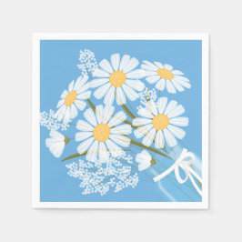 Guardanapo De Papel White Daisies Mason Jar Buquê Canto Azul