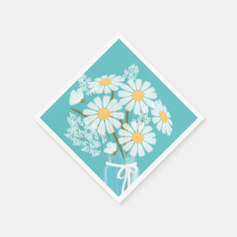 Guardanapo De Papel White Daisies Mason Jar Buquê Teal Corner