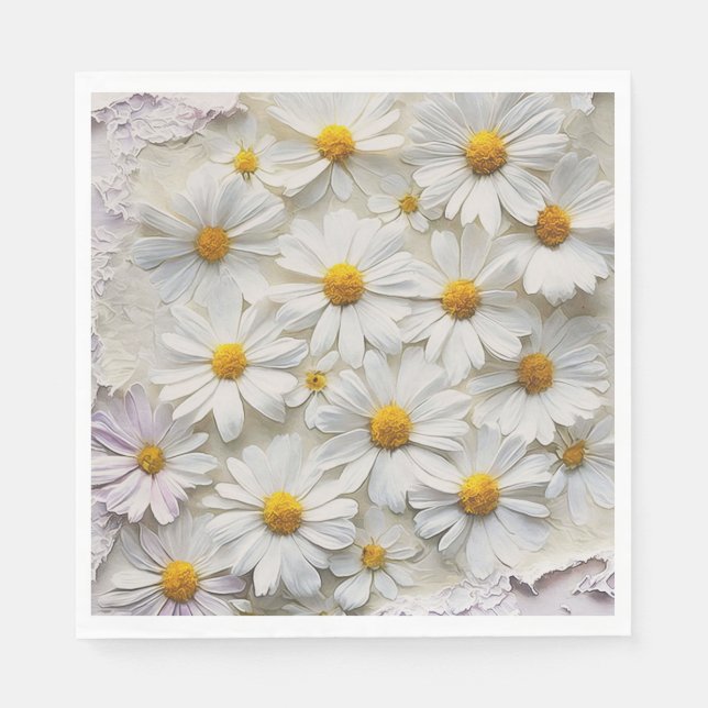 Guardanapo De Papel White Daisies Sobre Papel Em Dificuldade (Frente)