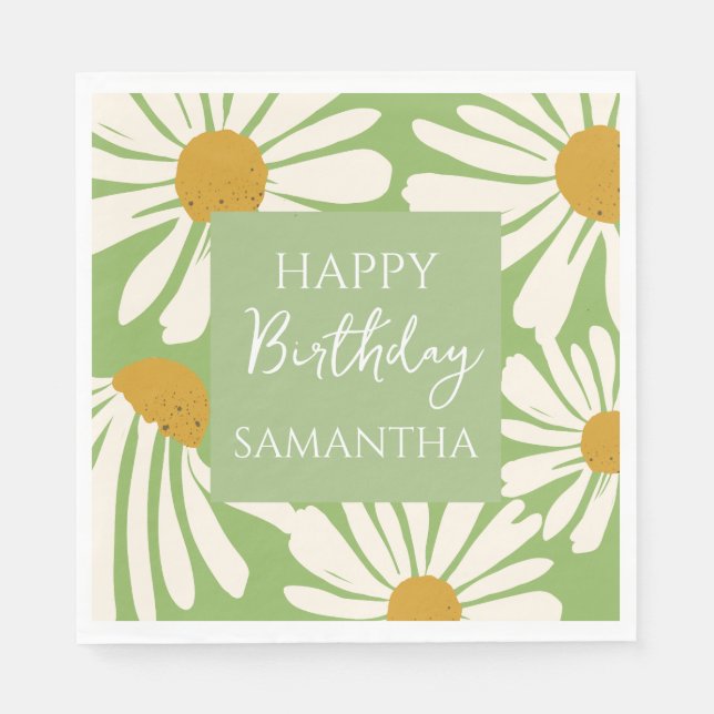 Guardanapo De Papel White Daisy Blooms –  Floral  Garden Birthday  (Frente)