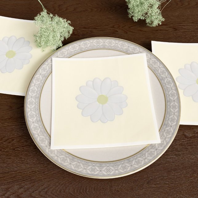 Guardanapo De Papel White Daisy Flower Cream Paper Napkins (A simple white daisy flower on a cream background. Pretty paper napkins for your special occasion)