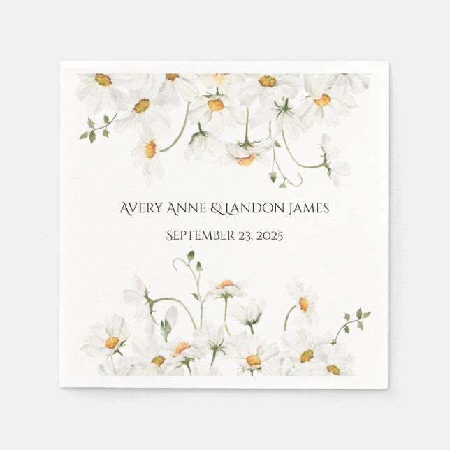 Guardanapo De Papel White Daisy Greenery Personalizado Bonito Napkins (Frente)
