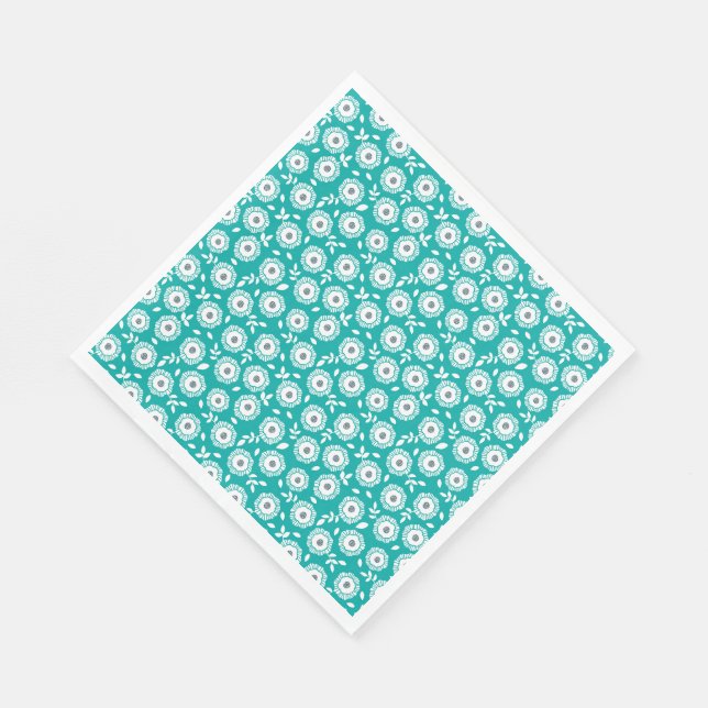 Guardanapo De Papel White floral pattern on turquoise background (Quina)
