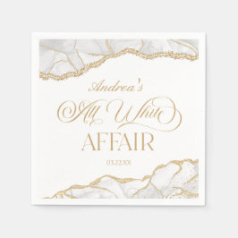 Guardanapo De Papel White Gold Agate All White Affair Birthday Party