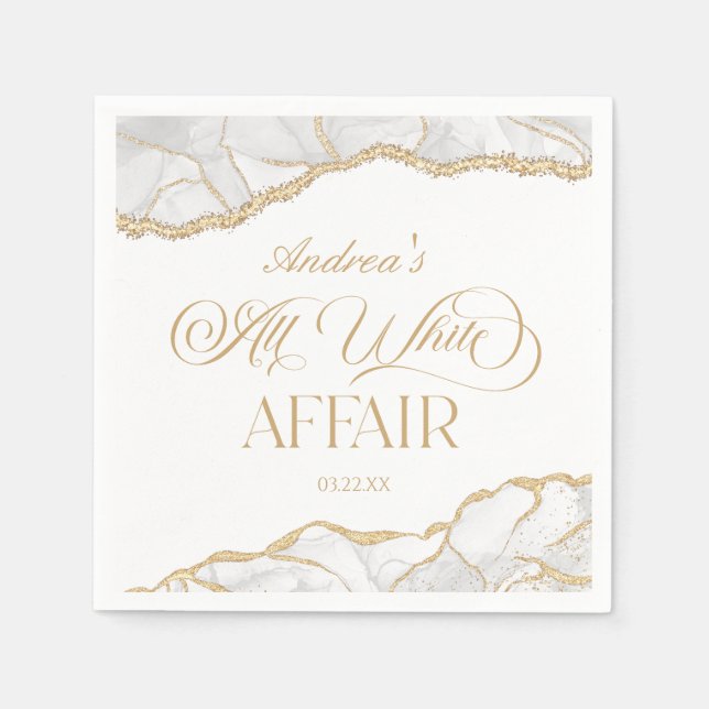 Guardanapo De Papel White Gold Agate All White Affair Birthday Party (Frente)