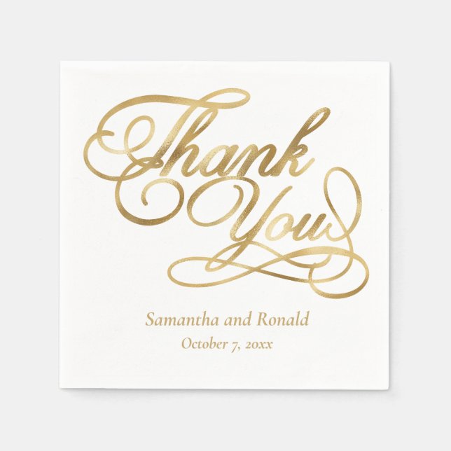 Guardanapo De Papel White & Gold Foil Thank You Calligraphy Wedding (Frente)
