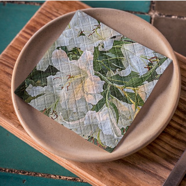 Guardanapo De Papel White Oriental Lily Floral (In Situ Plate)