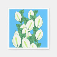 White Peace Lily Illustration Pale Blue