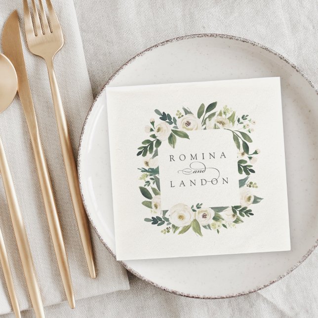 Guardanapo De Papel White Peony | Casamento de quadro floral personali (Criador carregado)