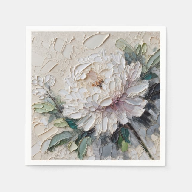 Guardanapo De Papel White Peony Impasto Art (Frente)