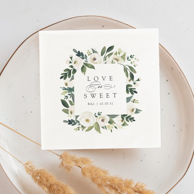 Guardanapo De Papel White Peony | Quadro Floral Casamento "Love is Swe (Criador carregado)