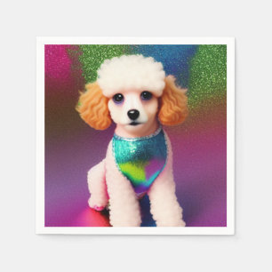 Guardanapo De Papel White Poodle com Creme Ears no Rainbow Sparkle