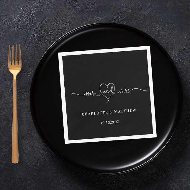 Guardanapo De Papel White preto casado mr mr srª. (Criador carregado)