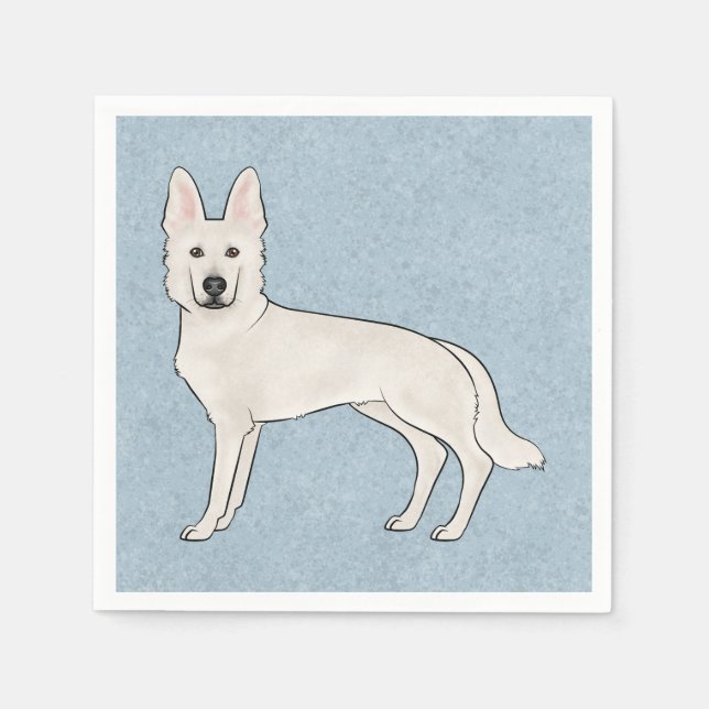 Guardanapo De Papel White Shepherd White GSD Cartoon Dog Blue (Frente)
