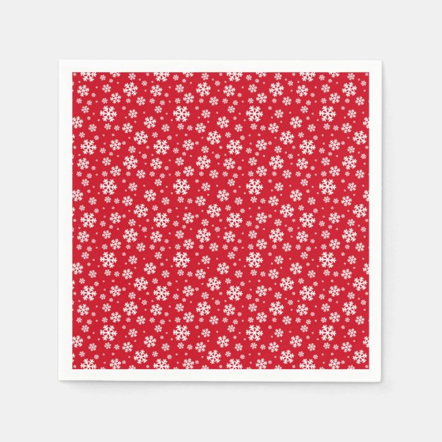 Guardanapo De Papel White Snowflakes on red Winter Pattern (Frente)