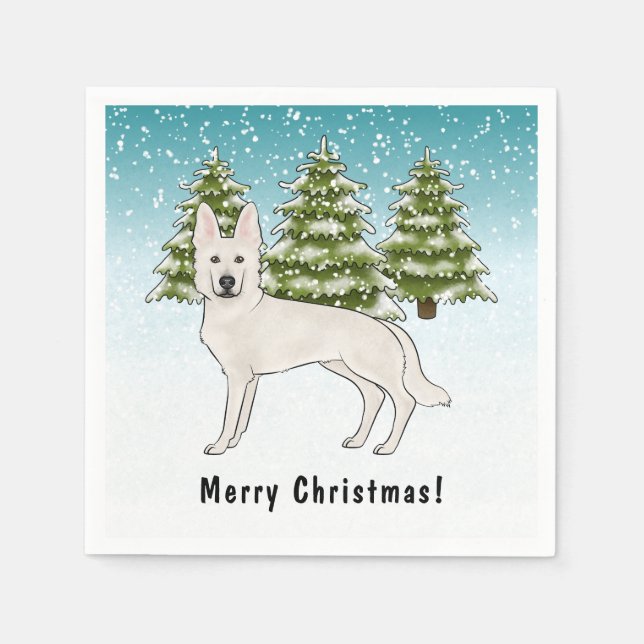 Guardanapo De Papel White Swiss Shepherd White GSD Dog Winter Forest (Frente)