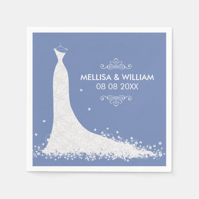 Guardanapo De Papel White Wedding Dress & Powder-blue Background (Frente)