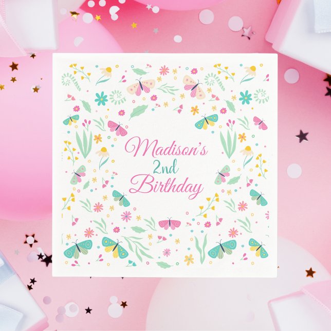 Guardanapo De Papel White Whimsical Garden Butterfly Girls Birthday (Criador carregado)