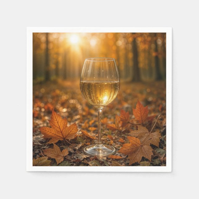 Guardanapo De Papel White Wine Glass In Autumn Maple Leaves (Frente)