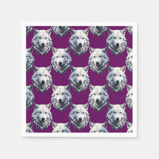 Guardanapo De Papel White Wolf Head Pattern Design Purple 