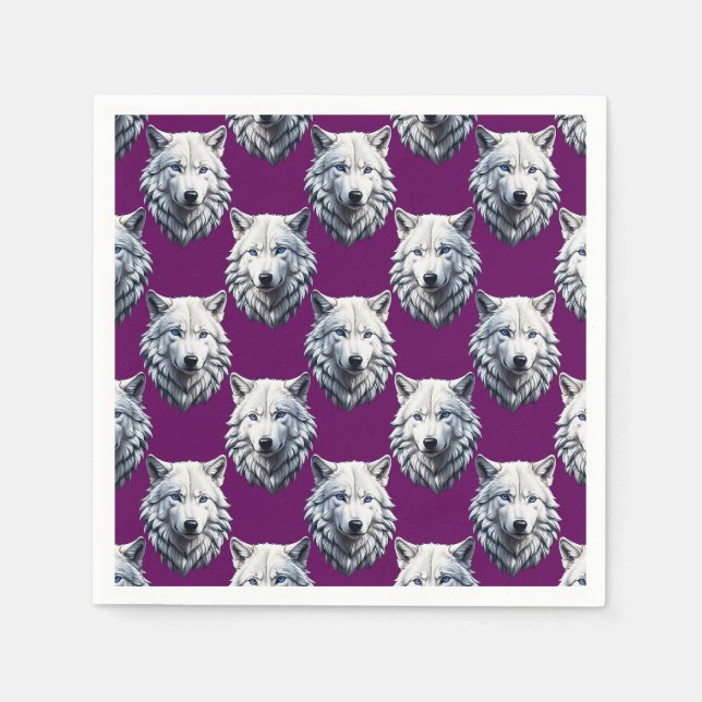 Guardanapo De Papel White Wolf Head Pattern Design Purple  (Frente)