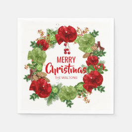 Guardanapo De Papel White Wreath RED personalizado Feliz Natal