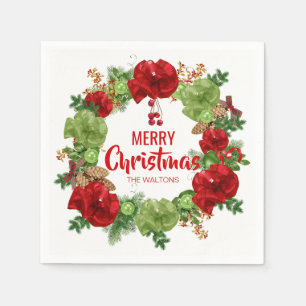 Guardanapo De Papel White Wreath RED personalizado Feliz Natal