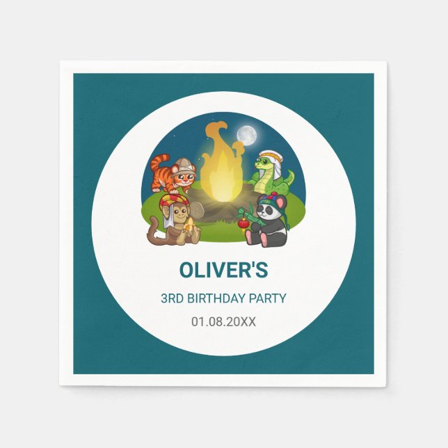 Guardanapo De Papel Wild Animals Jungle Night Camping Birthday Party  (Frente)