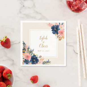 Guardanapo De Papel Wild Elegance Marinho Blush e Dourado Casamento