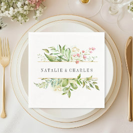 Guardanapo De Papel Wild Floral Green Foliage - Casamento Personalizad