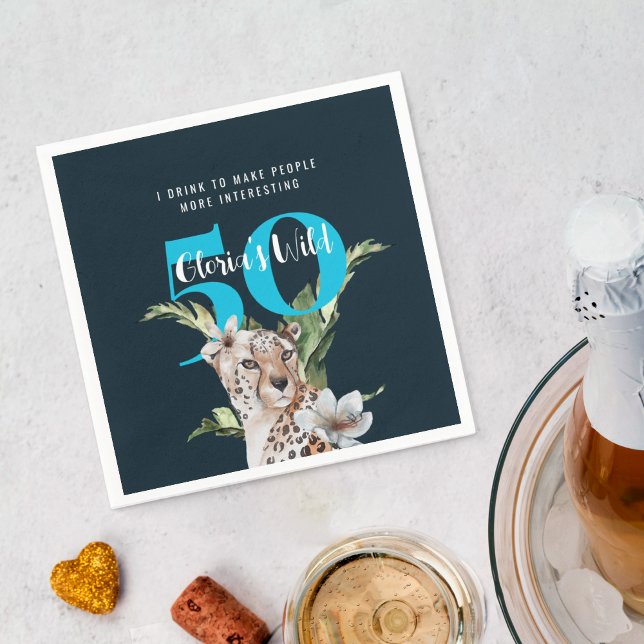 Guardanapo De Papel Wild Leopard Blue 50º Aniversário Engraçado (Criador carregado)