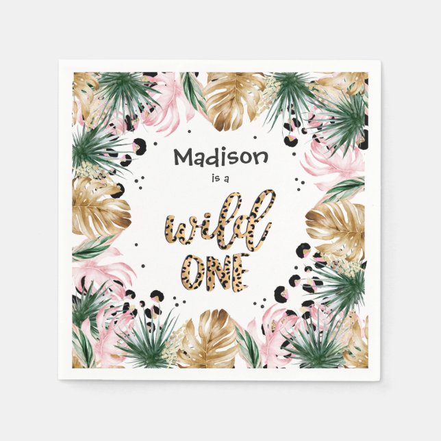 Guardanapo De Papel Wild One Birthday Leopard Imprime Wild Jungle Part (Frente)